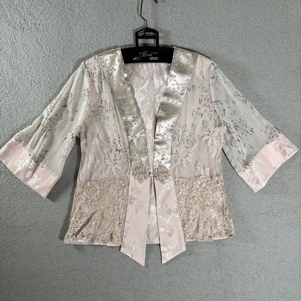 Vintage Studio VK Blouse Kimono Women’s Size M Sheer Floral Lace‎ Coquette Style